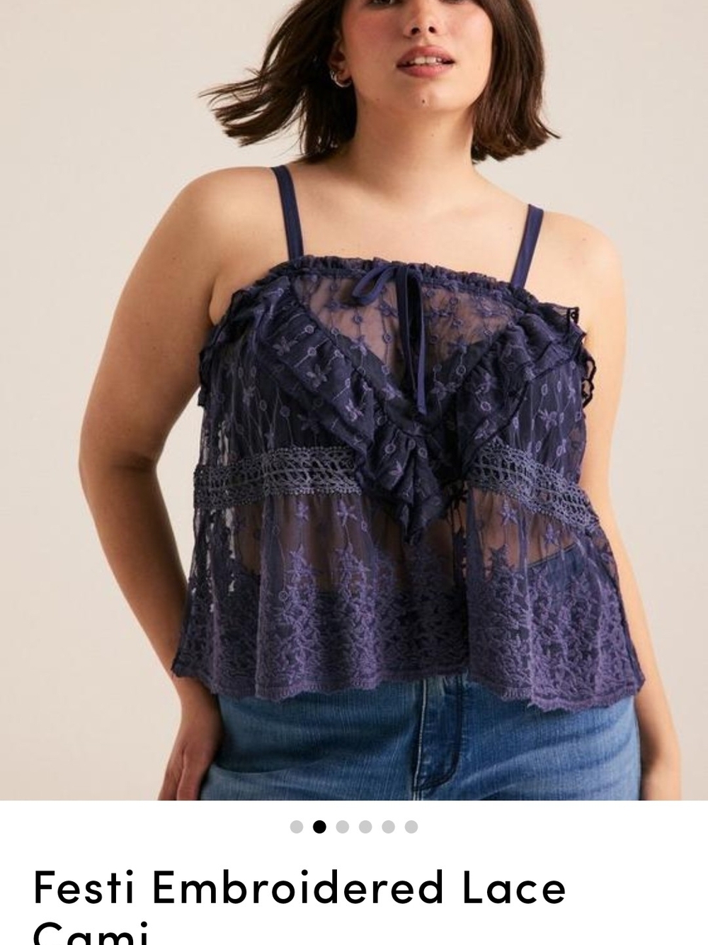 TORRID Festi Embroidered Lace Cami - Nightshadow Blue
